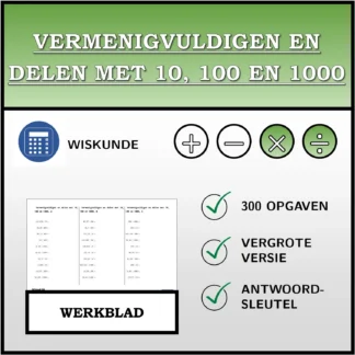 Werkblad: Vermenigvuldigen en delen met 10, 100 en 1000