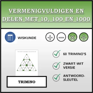 Trimino: Vermenigvuldigen en delen met 10, 100 en 1000
