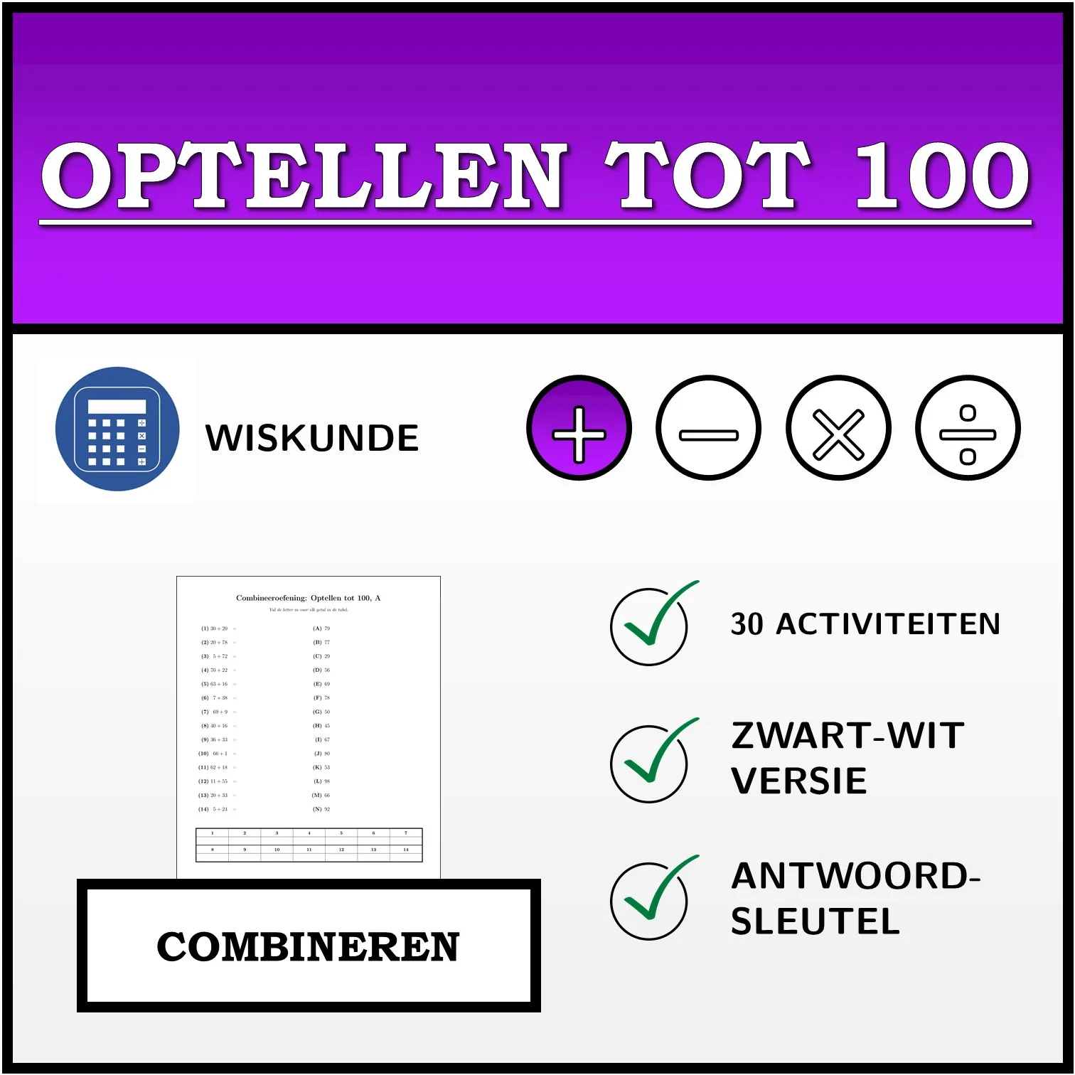 Combineeroefening: Optellen tot 100