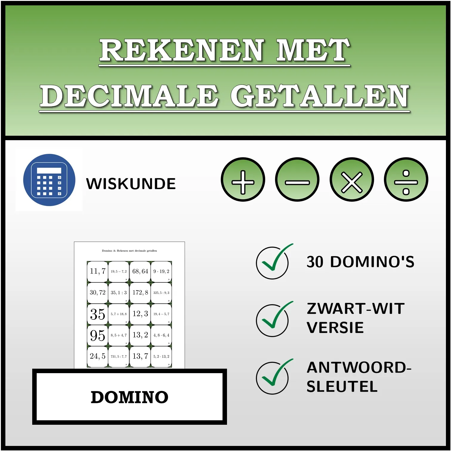 Domino: Rekenen met decimale getallen