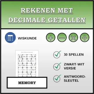 Memory: Rekenen met decimale getallen