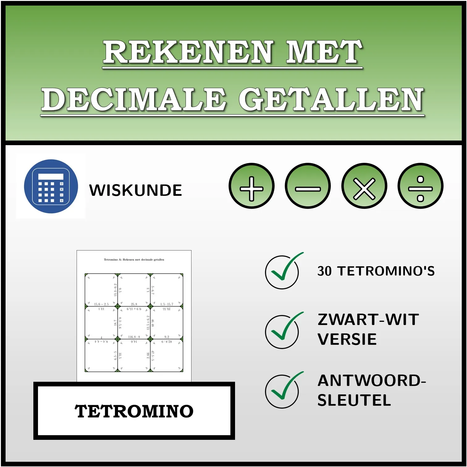 Tetromino: Rekenen met decimale getallen