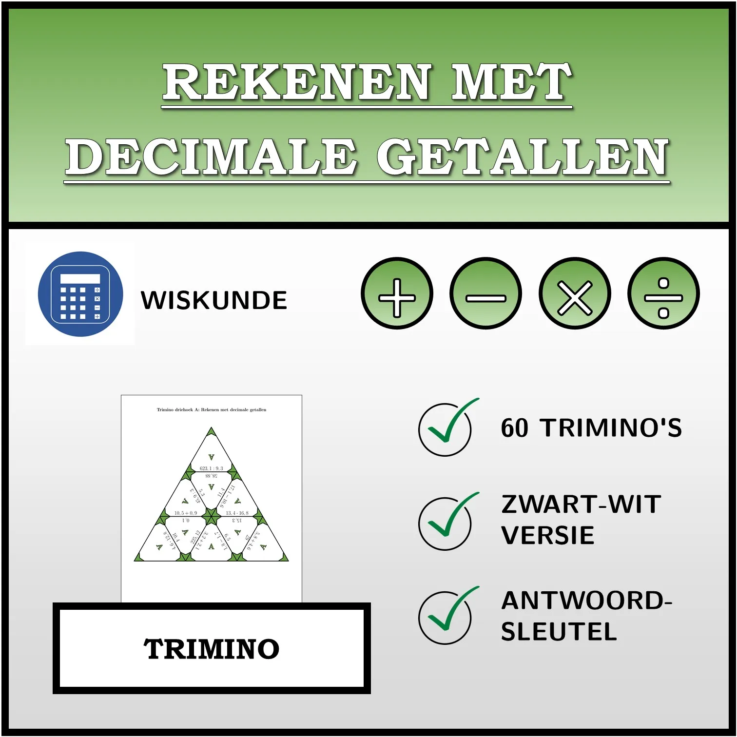 Trimino: Rekenen met decimale getallen