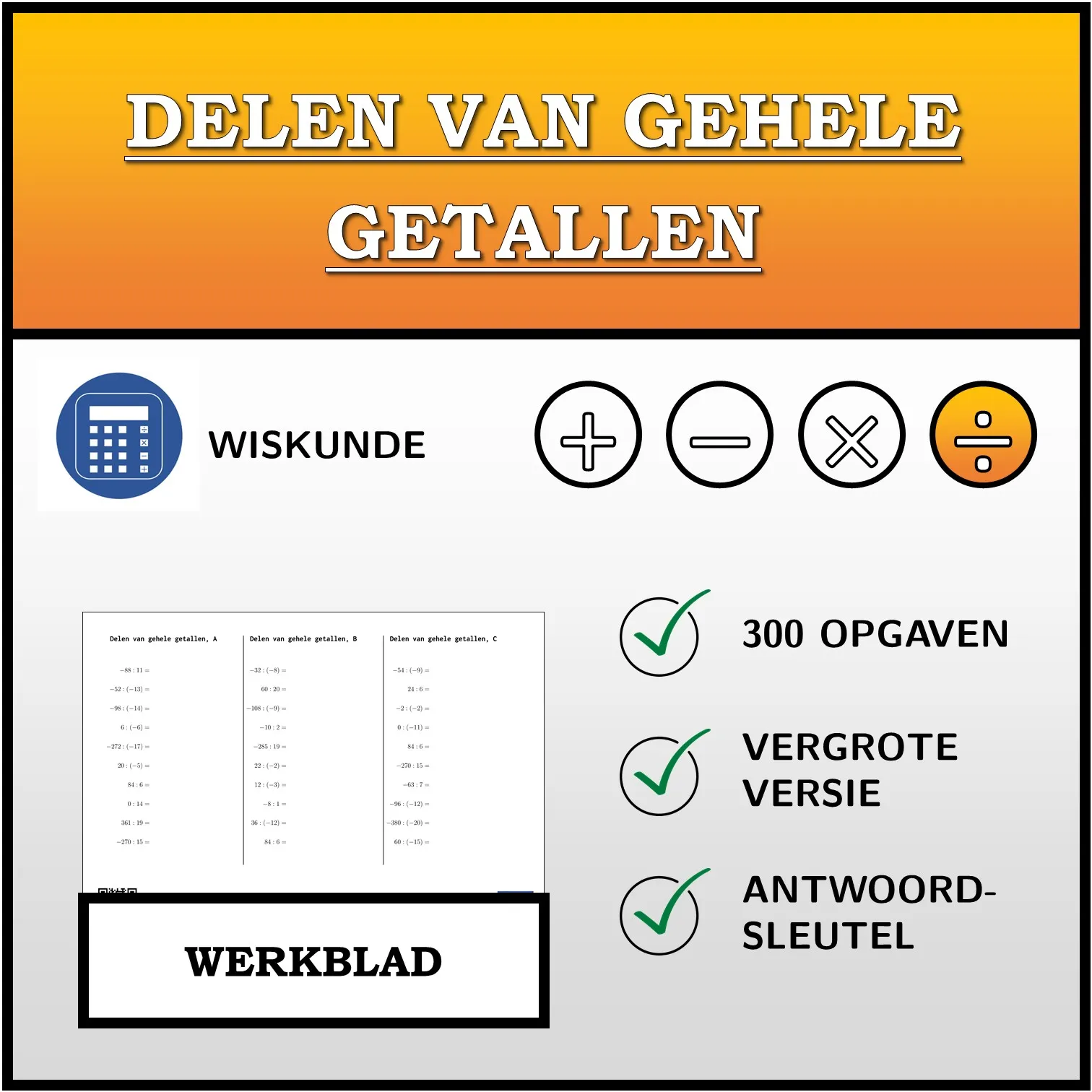Werkblad: Delen van gehele getallen