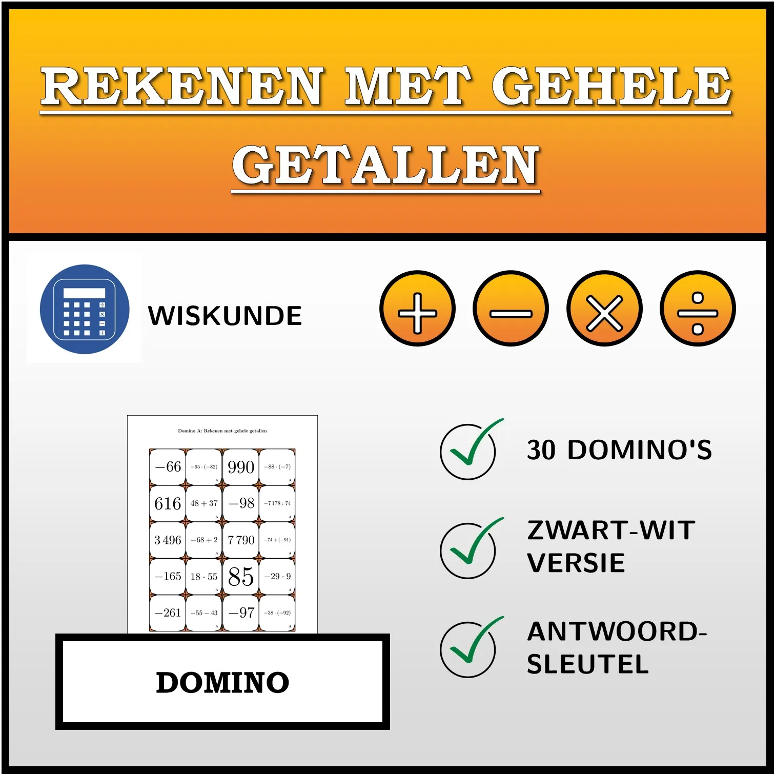 Domino: Rekenen met gehele getallen