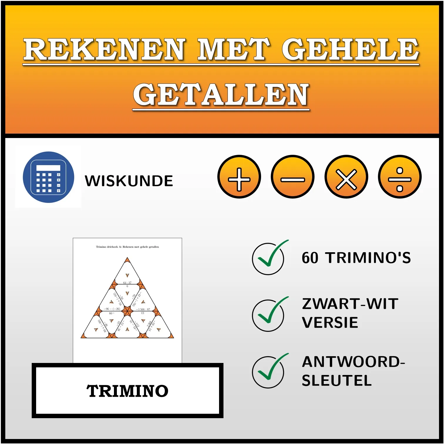 Trimino: Rekenen met gehele getallen