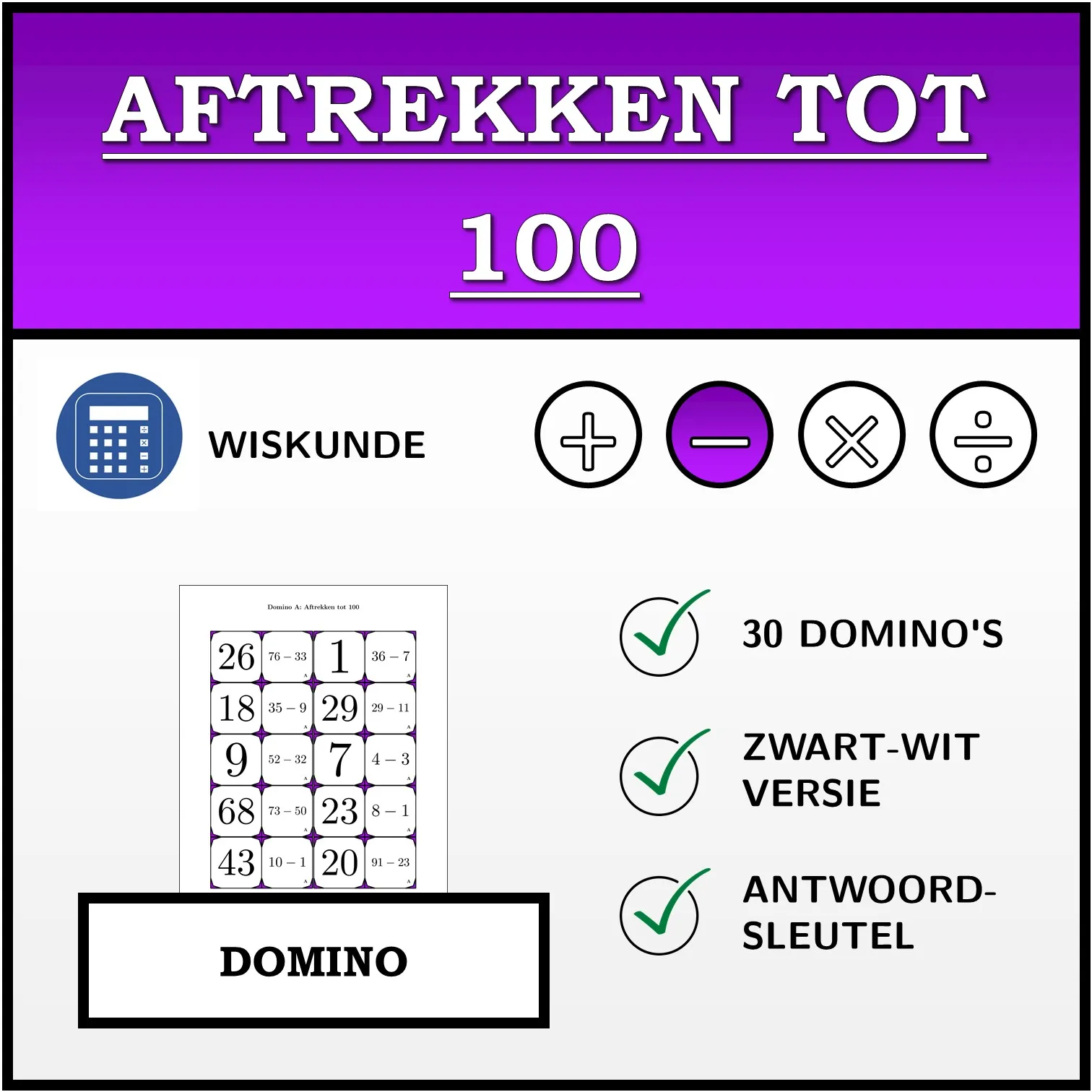 Domino: Aftrekken tot 100