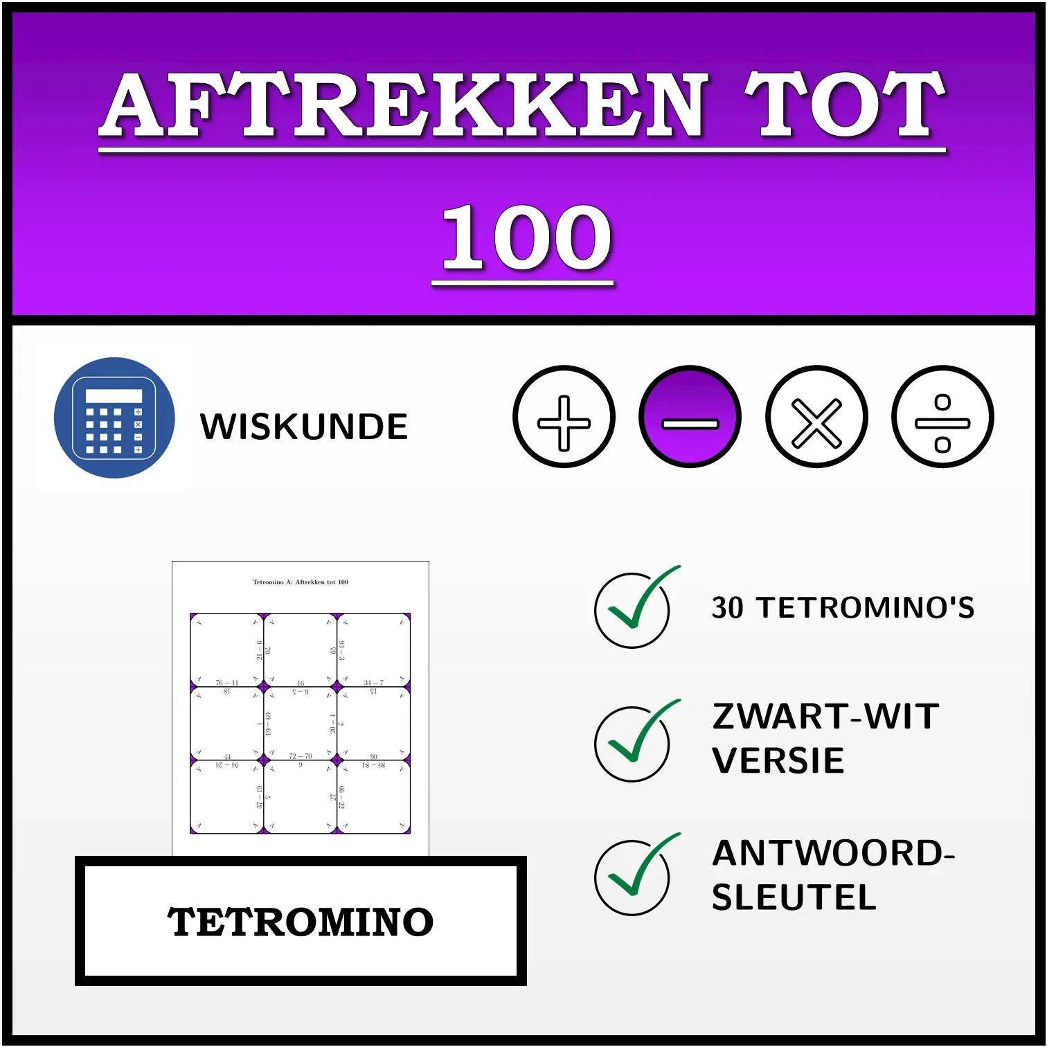 Tetromino: Aftrekken tot 100