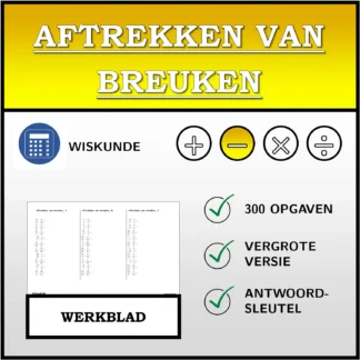 Werkblad: Aftrekken van breuken