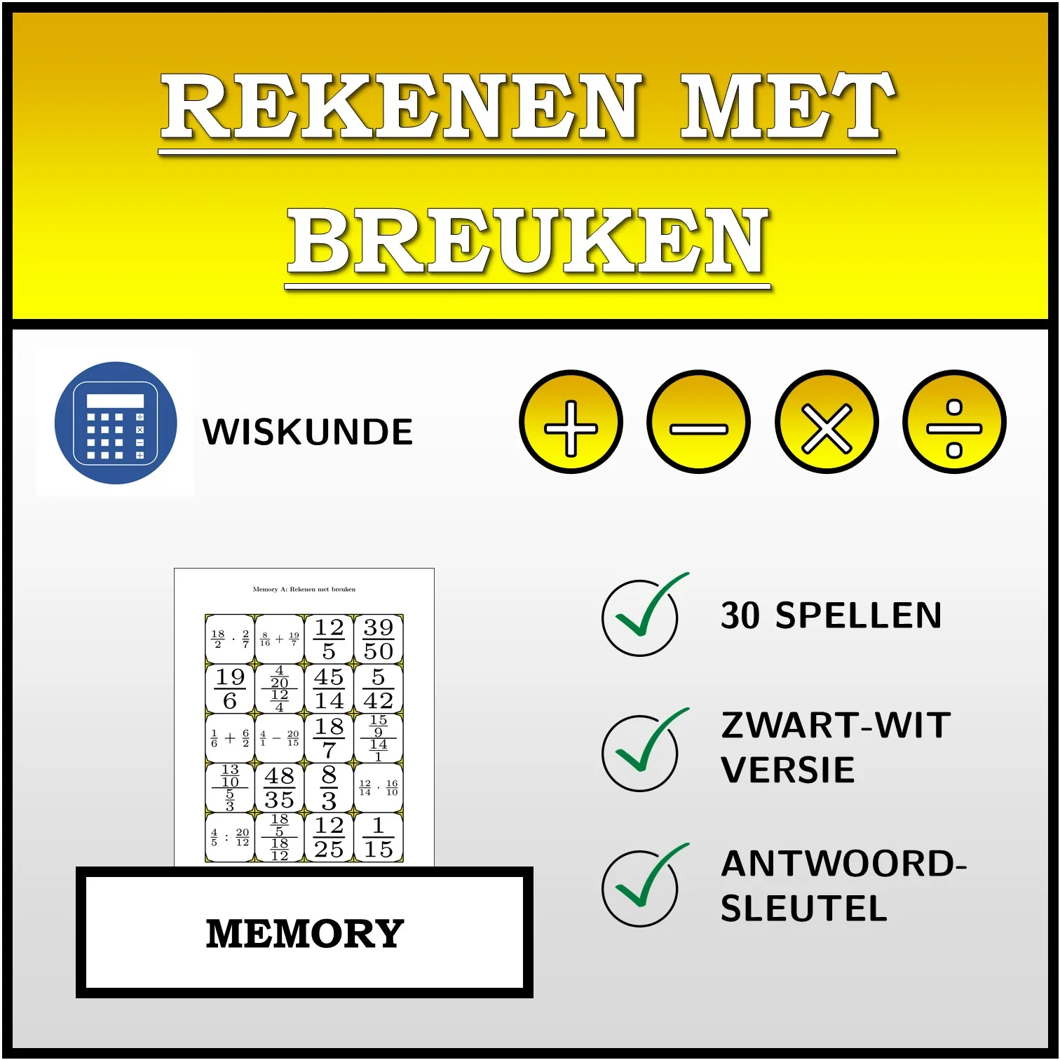 Memory: Rekenen met breuken