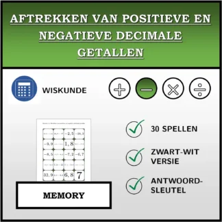 Memory: Aftrekken van positieve en negatieve decimale getallen