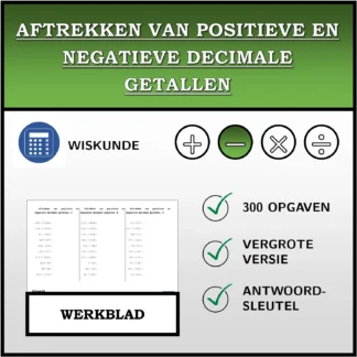 Werkblad: Aftrekken van positieve en negatieve decimale getallen