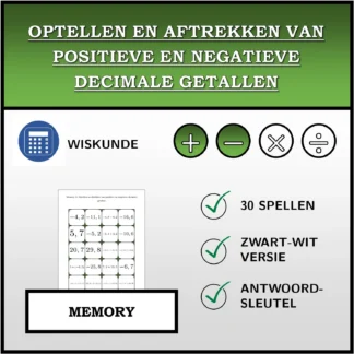 Memory: Optellen en aftrekken van positieve en negatieve decimale getallen