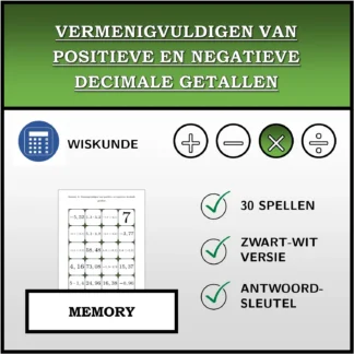 Memory: Vermenigvuldigen van positieve en negatieve decimale getallen