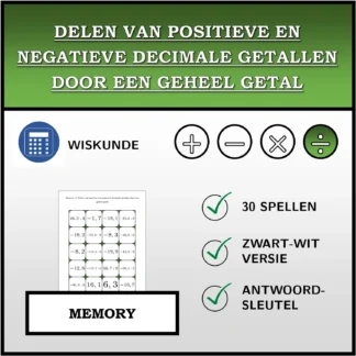 Memory: Delen van positieve en negatieve decimale getallen door een geheel getal