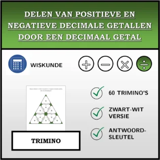 Trimino: Delen van positieve en negatieve decimale getallen door een decimaal getal