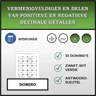Domino: Vermenigvuldigen en delen van positieve en negatieve decimale getallen