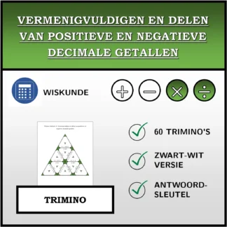 Trimino: Vermenigvuldigen en delen van positieve en negatieve decimale getallen