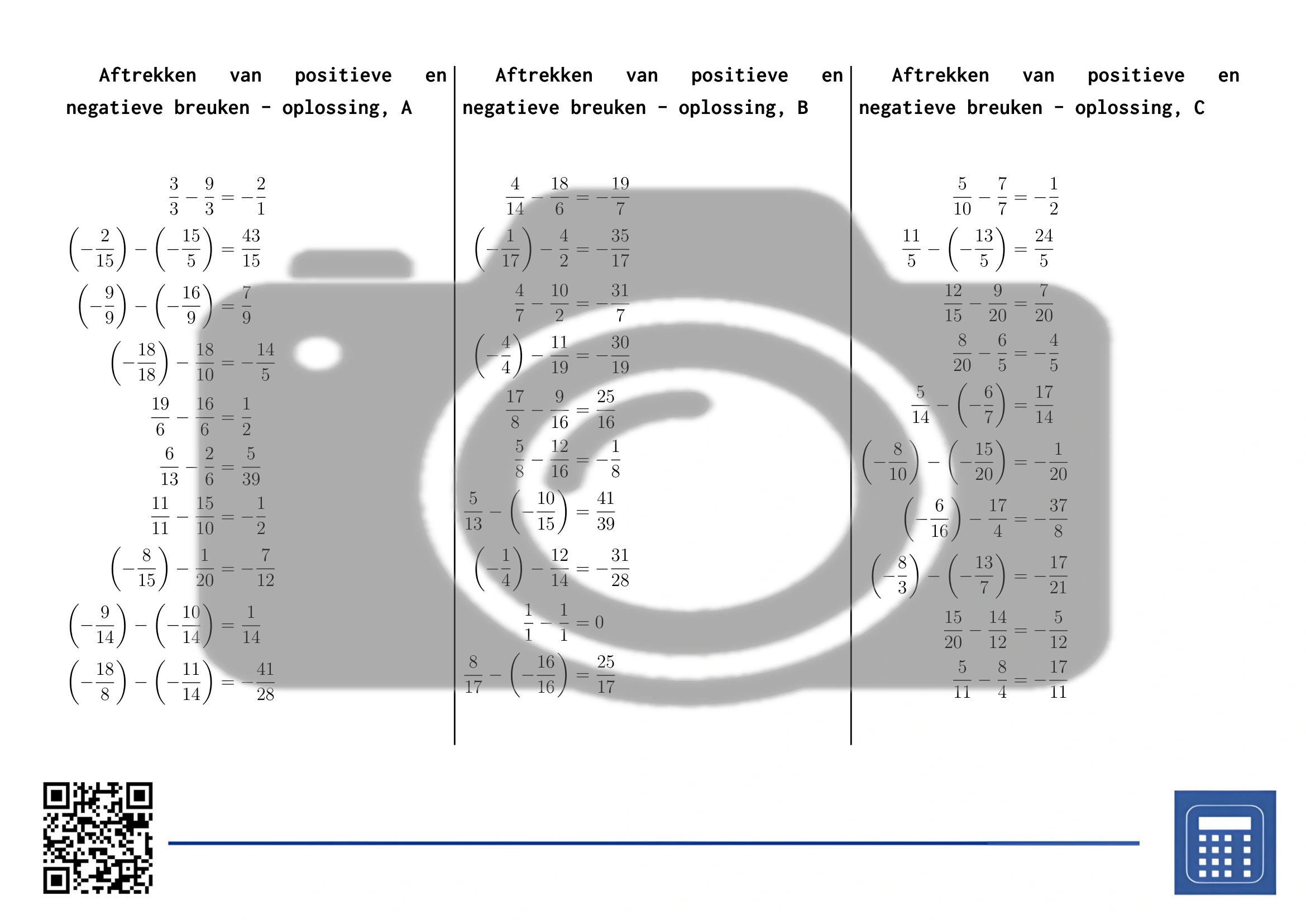 Werkblad: Aftrekken van positieve en negatieve breuken - Afbeelding 4