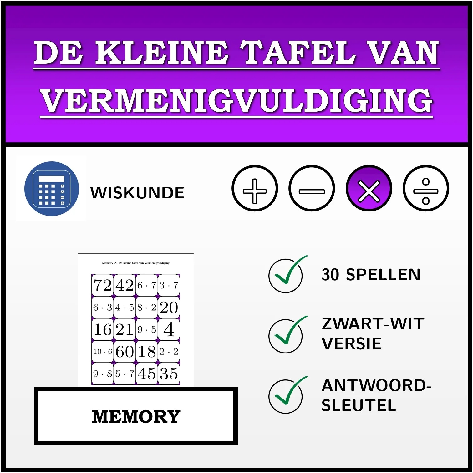 Memory: De kleine tafel van vermenigvuldiging