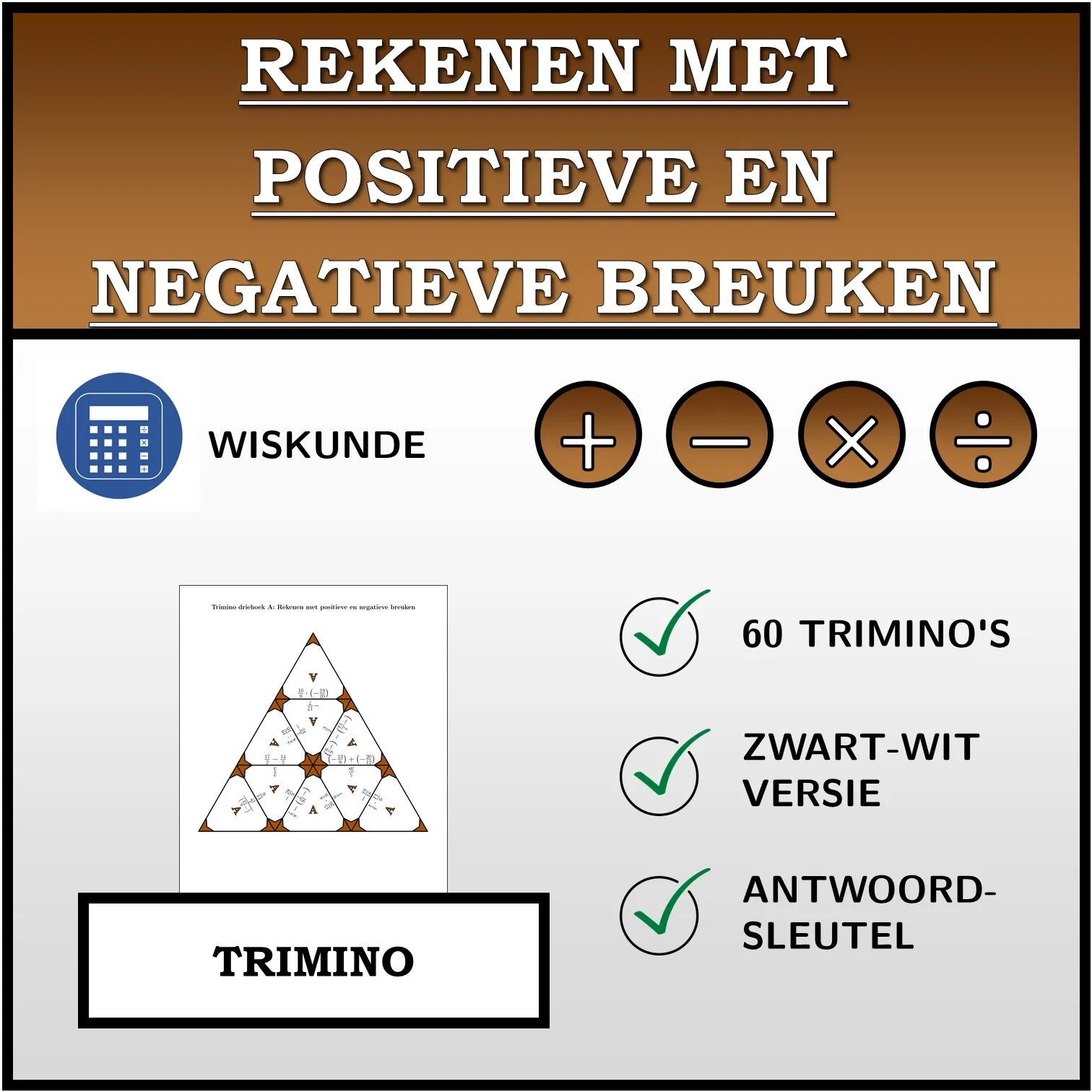 Trimino: Rekenen met positieve en negatieve breuken