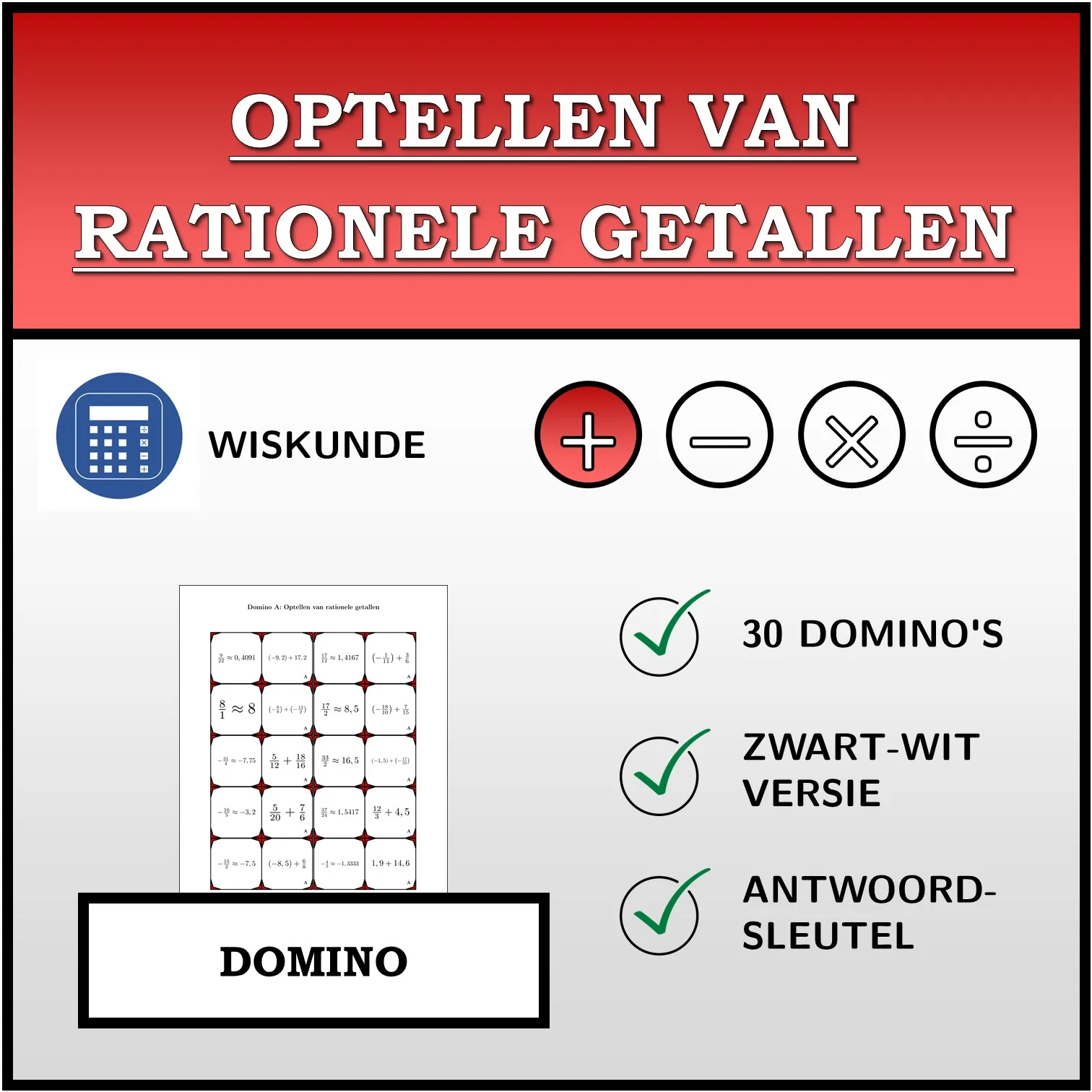 Domino: Optellen van rationele getallen