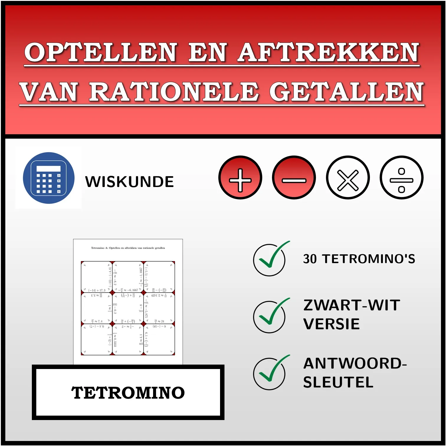 Tetromino: Optellen en aftrekken van rationele getallen