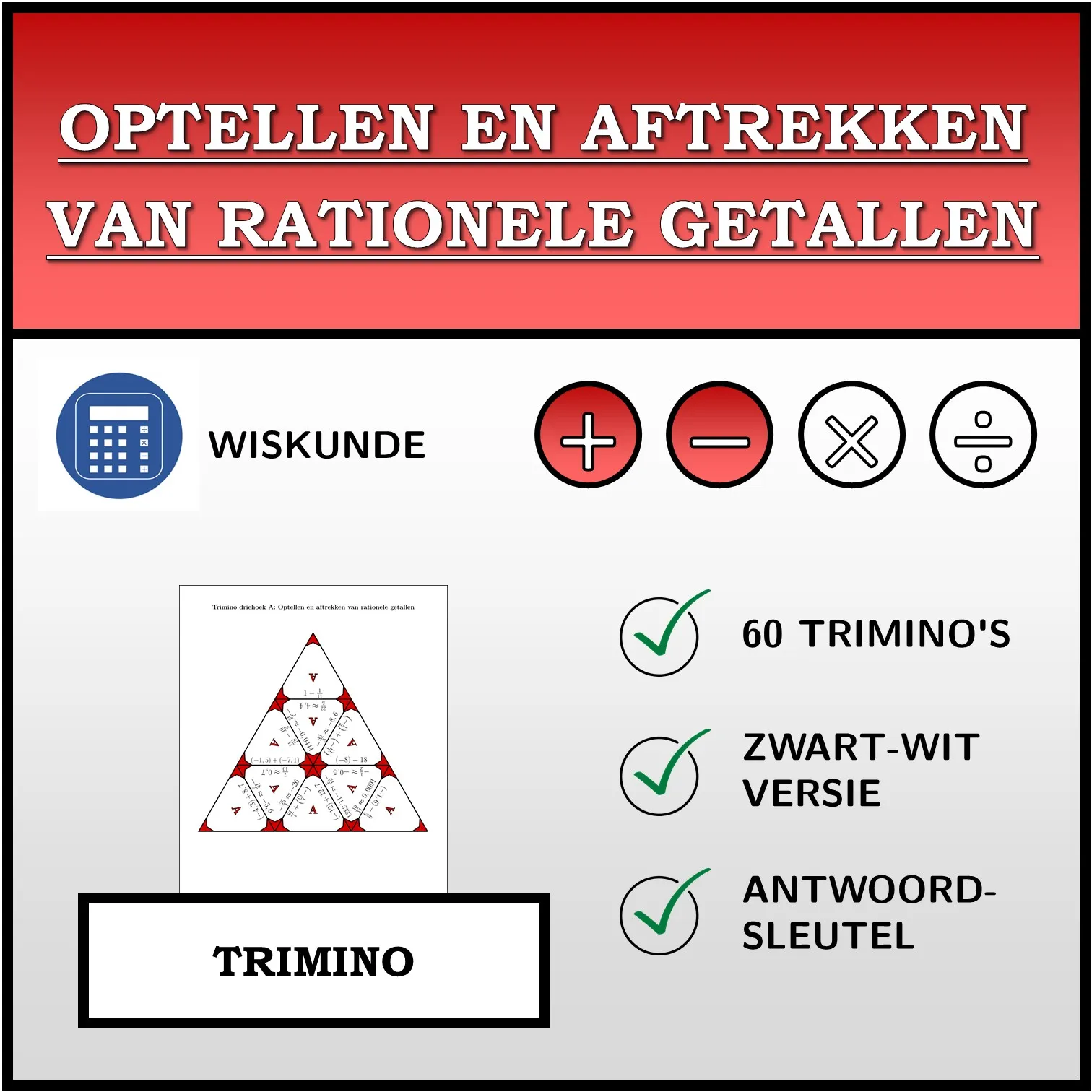 Trimino: Optellen en aftrekken van rationele getallen