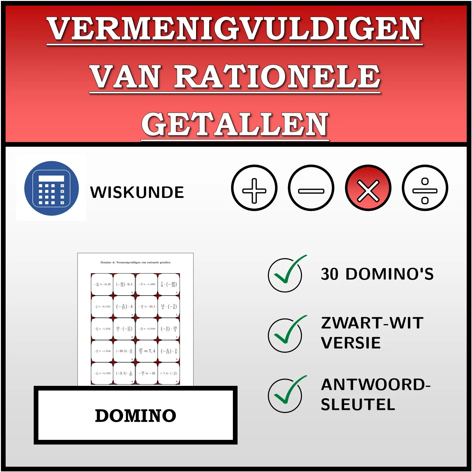 Domino: Vermenigvuldigen van rationele getallen
