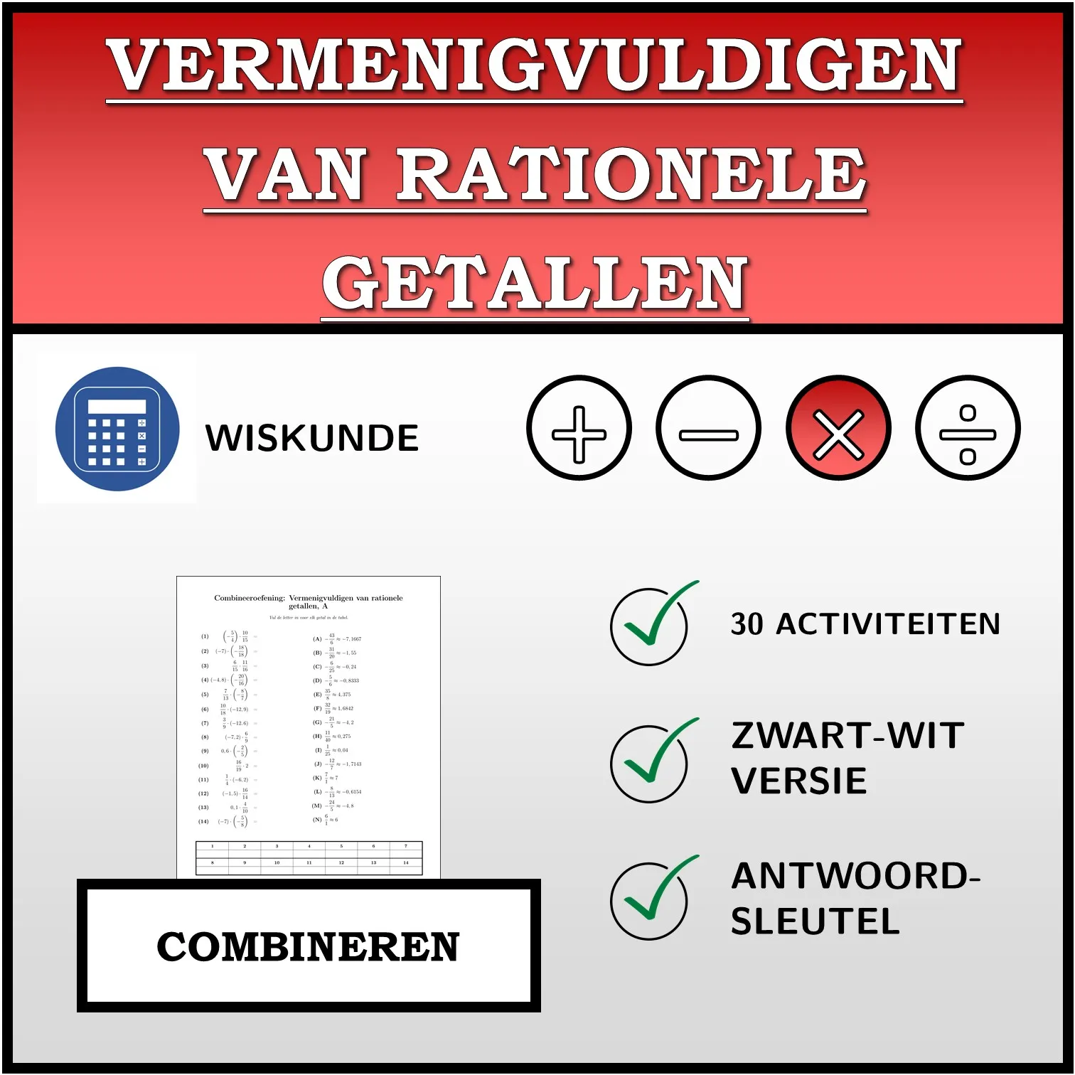 Combineeroefening: Vermenigvuldigen van rationele getallen