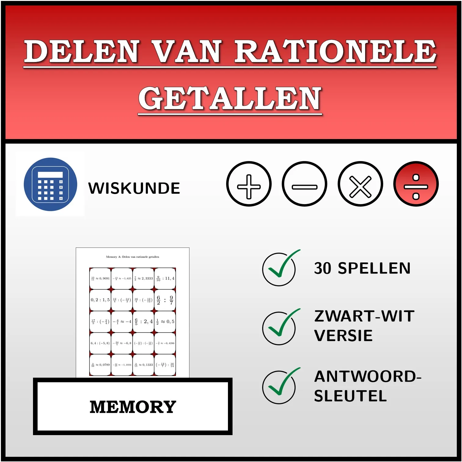 Memory: Delen van rationele getallen