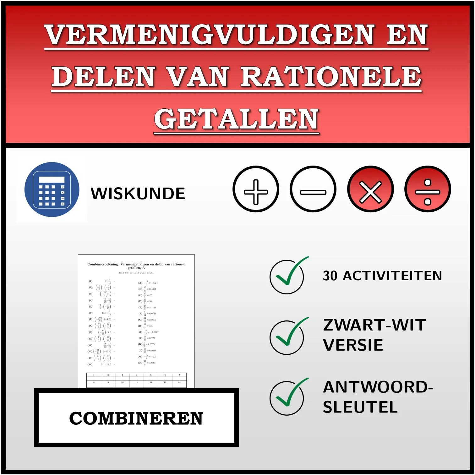 Combineeroefening: Vermenigvuldigen en delen van rationele getallen
