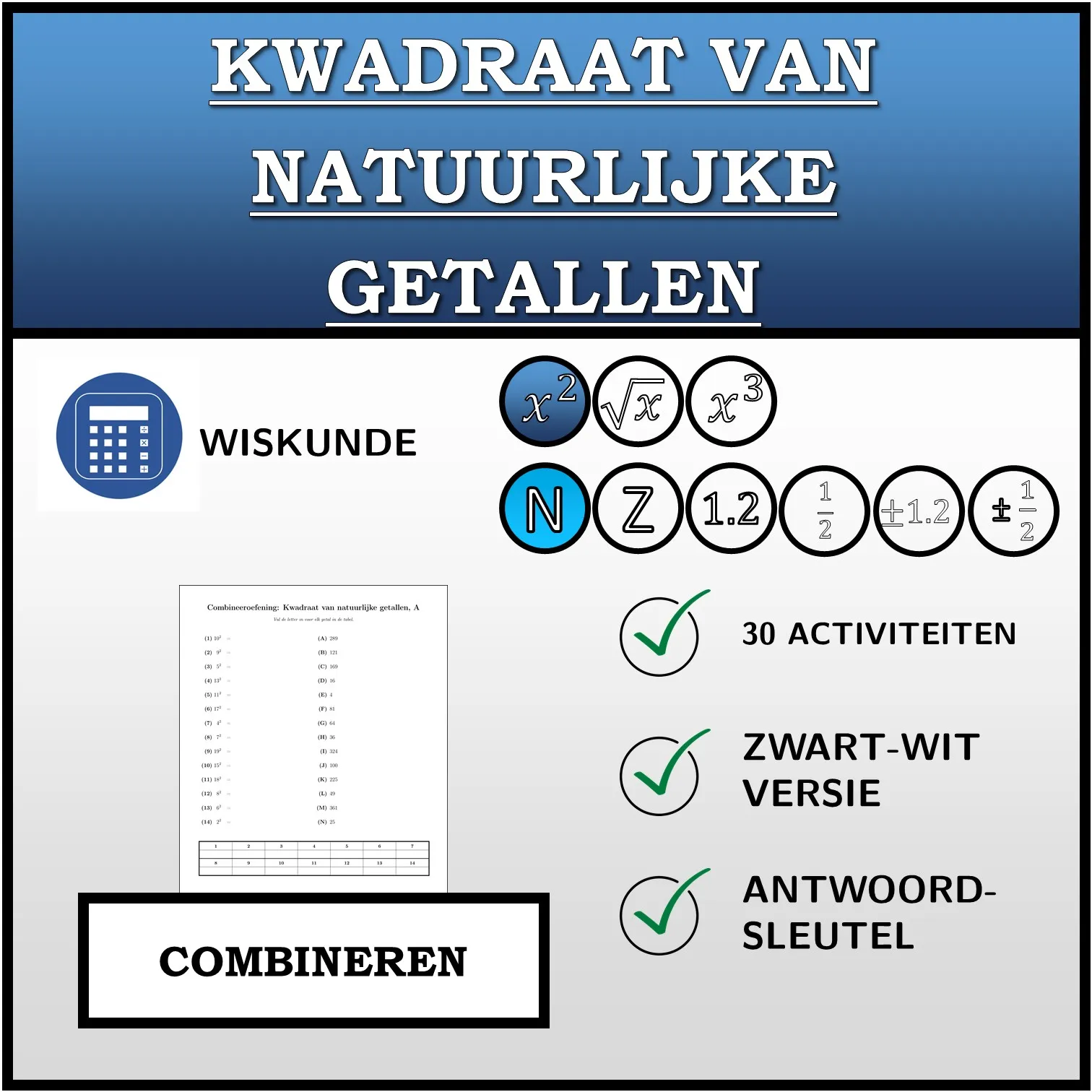 Combineeroefening: Kwadraat van natuurlijke getallen