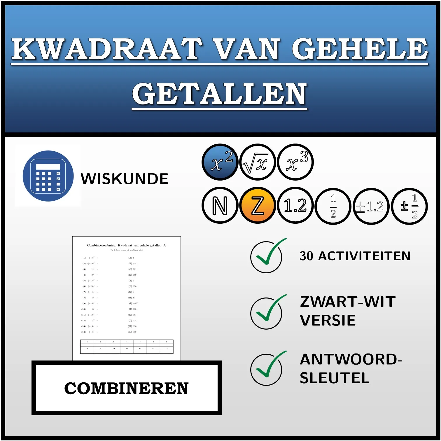 Combineeroefening: Kwadraat van gehele getallen
