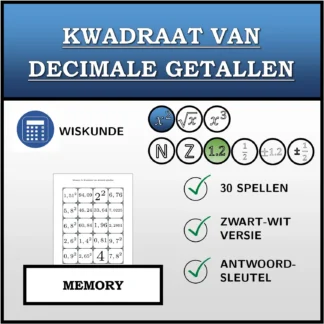 Memory: Kwadraat van decimale getallen