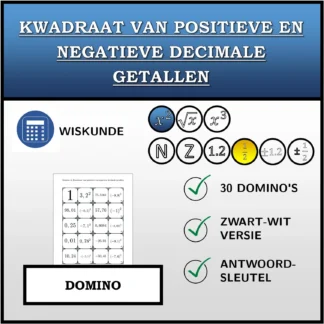 Domino: Kwadraat van positieve en negatieve decimale getallen