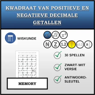 Memory: Kwadraat van positieve en negatieve decimale getallen