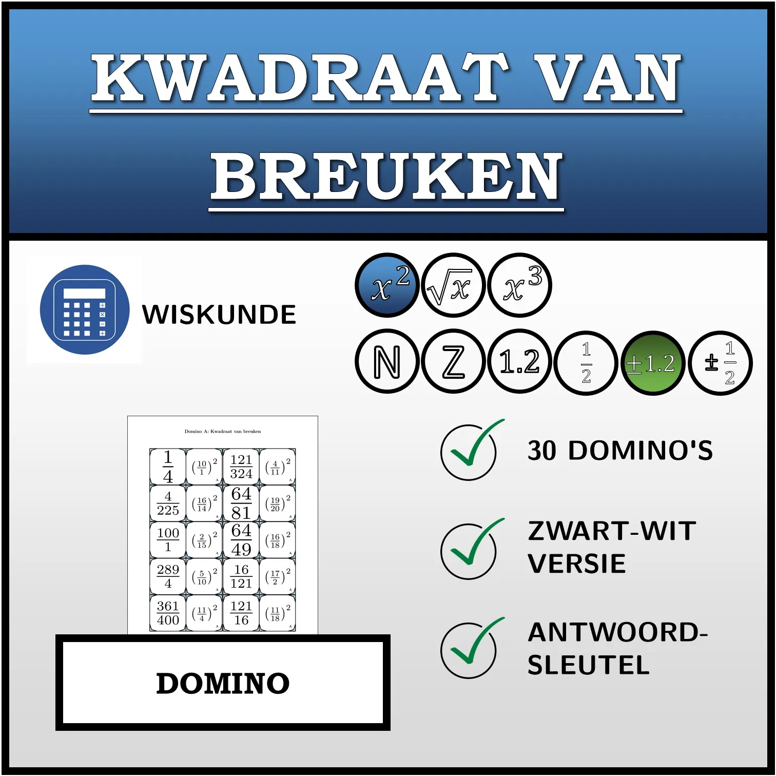 Domino: Kwadraat van breuken