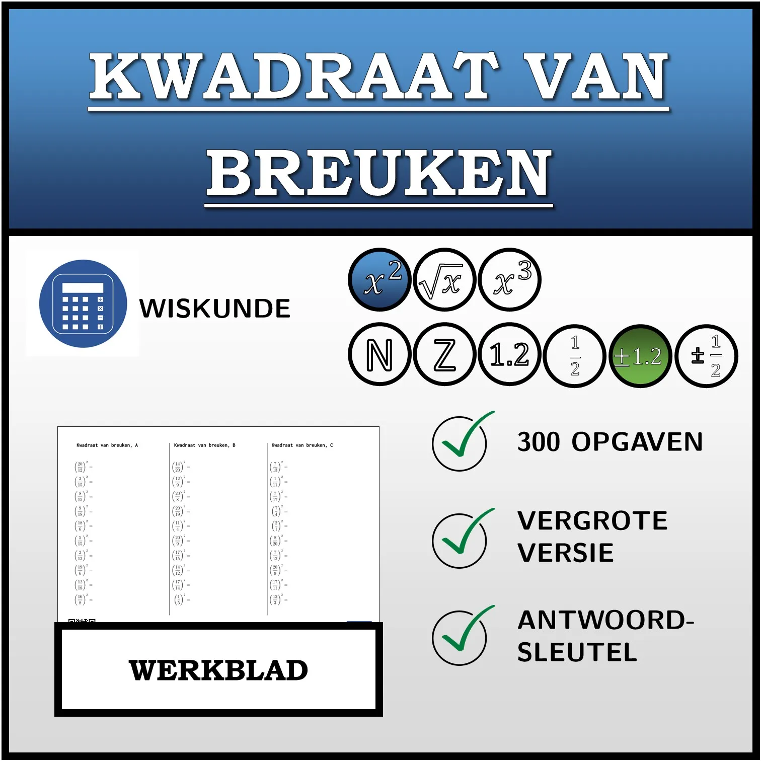 Werkblad: Kwadraat van breuken