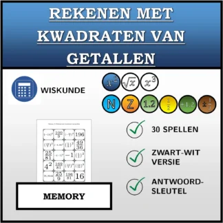 Memory: Rekenen met kwadraten van getallen