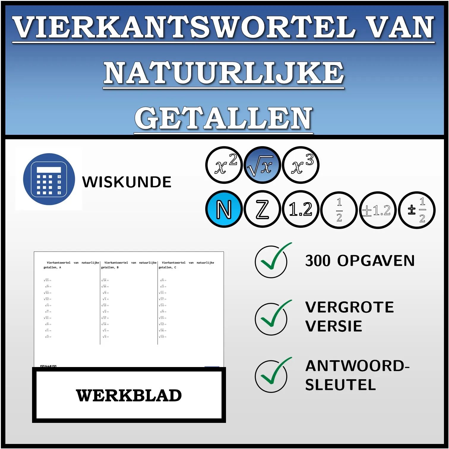 Werkblad: Vierkantswortel van natuurlijke getallen