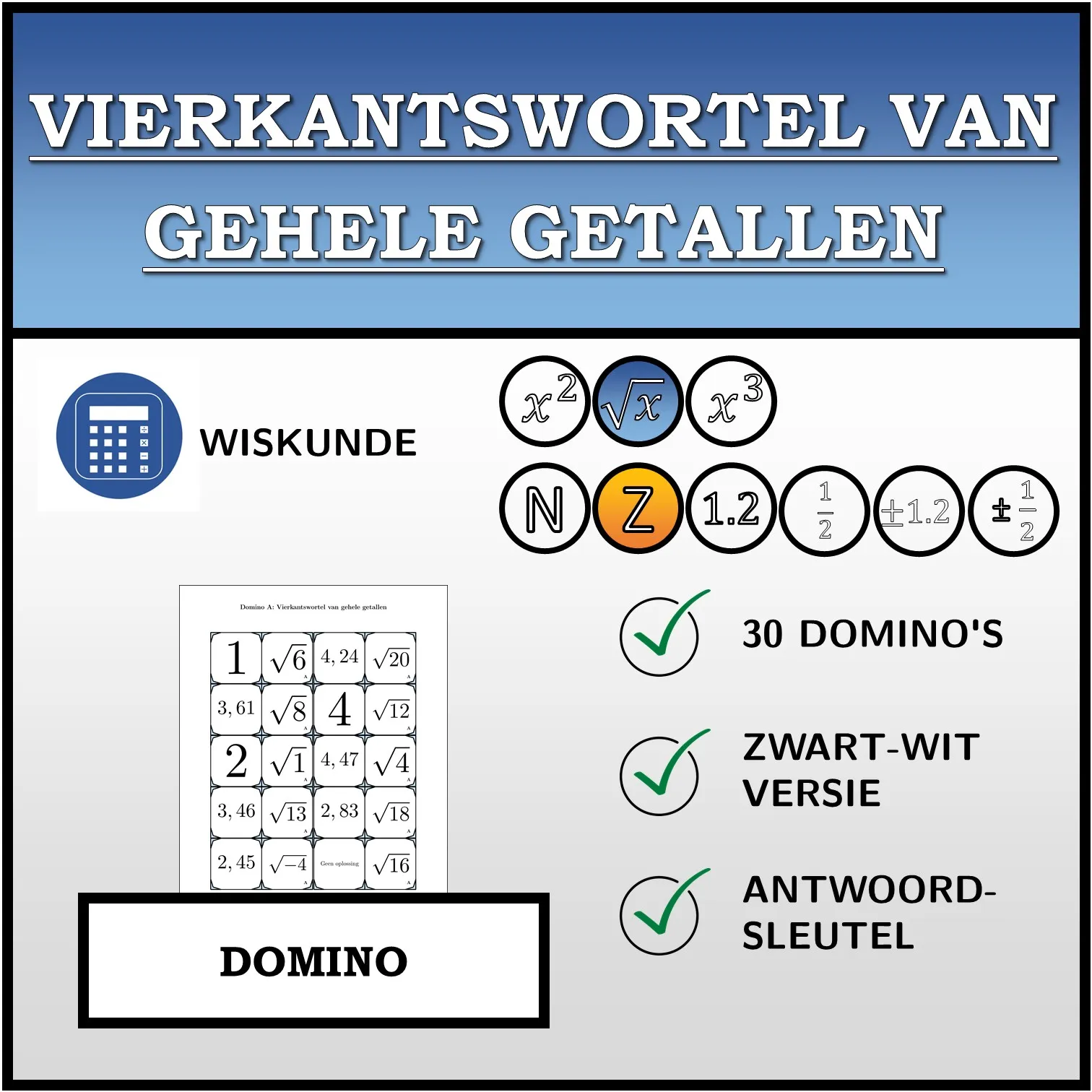 Domino: Vierkantswortel van gehele getallen