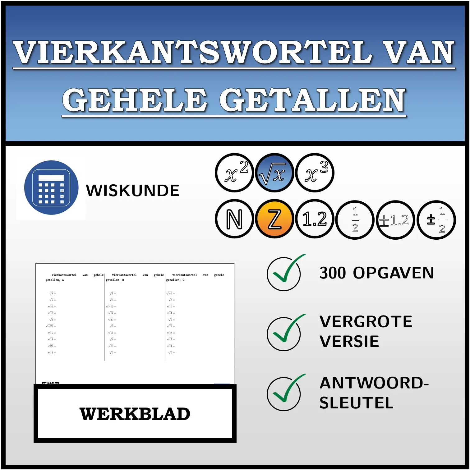 Werkblad: Vierkantswortel van gehele getallen
