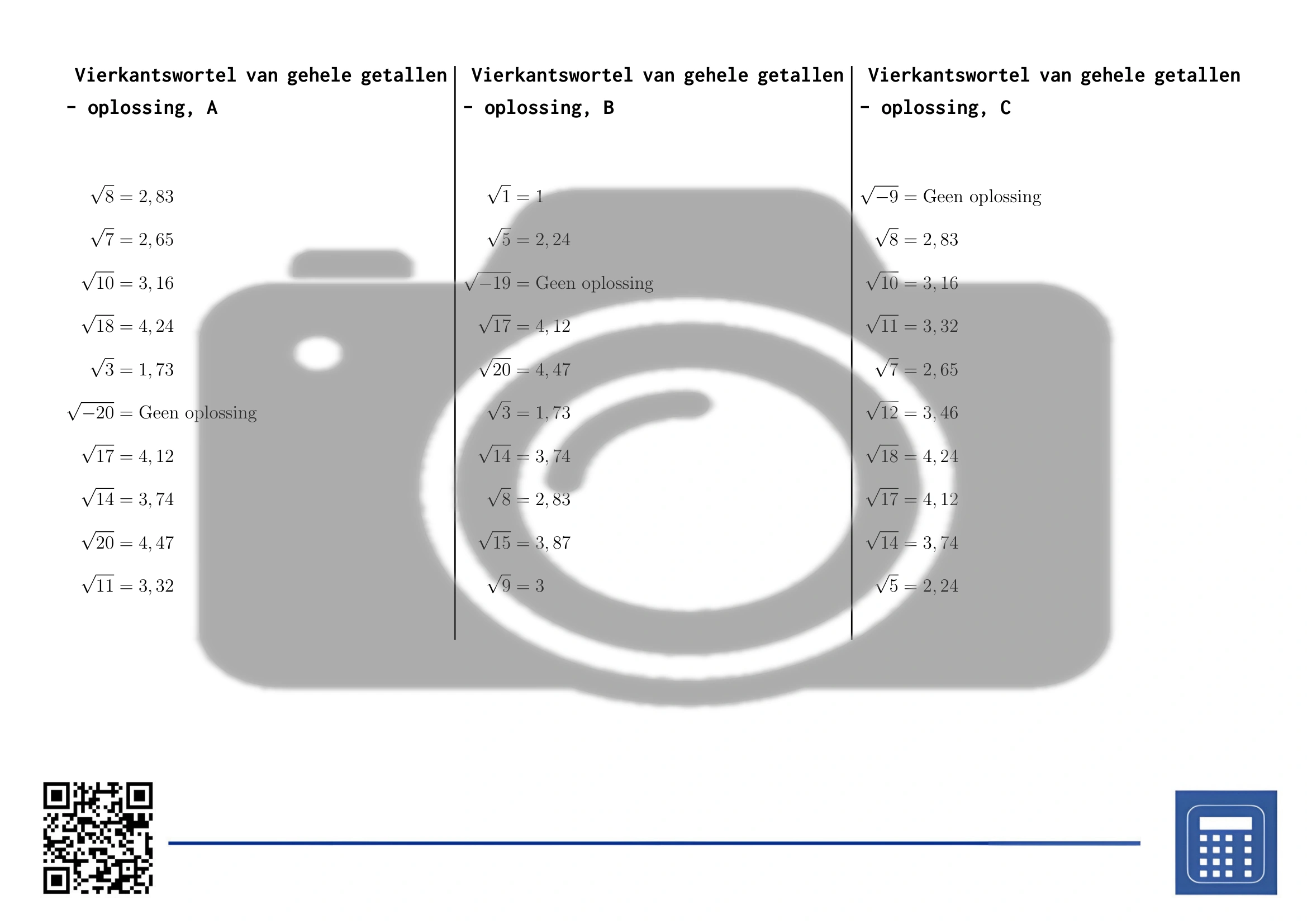 Werkblad: Vierkantswortel van gehele getallen - Afbeelding 4
