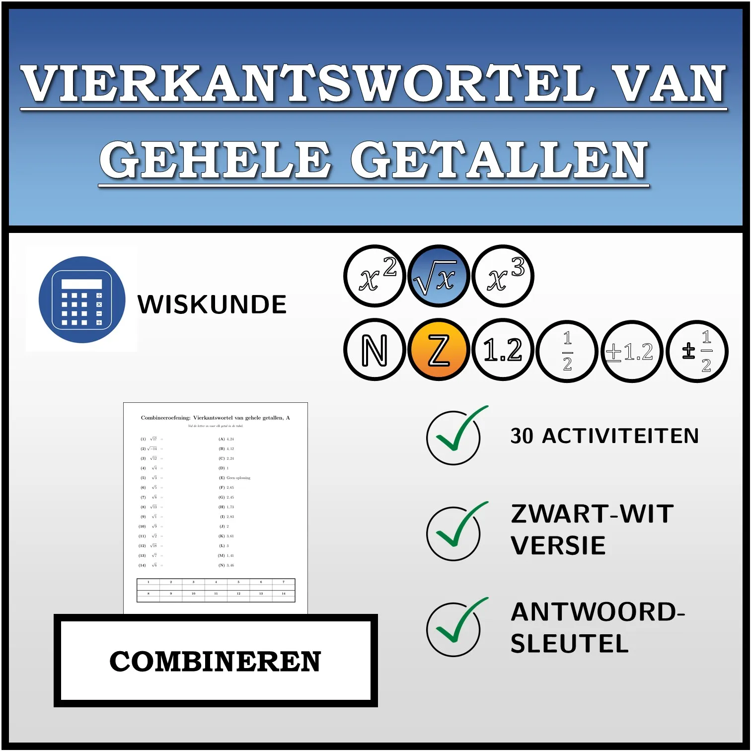 Combineeroefening: Vierkantswortel van gehele getallen