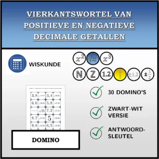 Domino: Vierkantswortel van positieve en negatieve decimale getallen