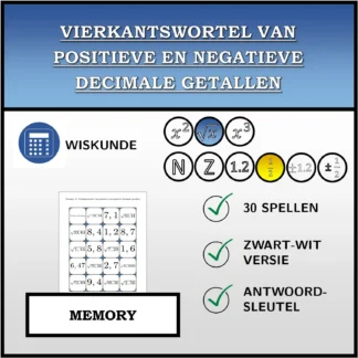 Memory: Vierkantswortel van positieve en negatieve decimale getallen