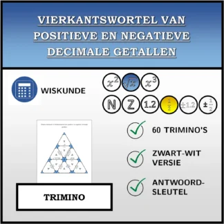 Trimino: Vierkantswortel van positieve en negatieve decimale getallen