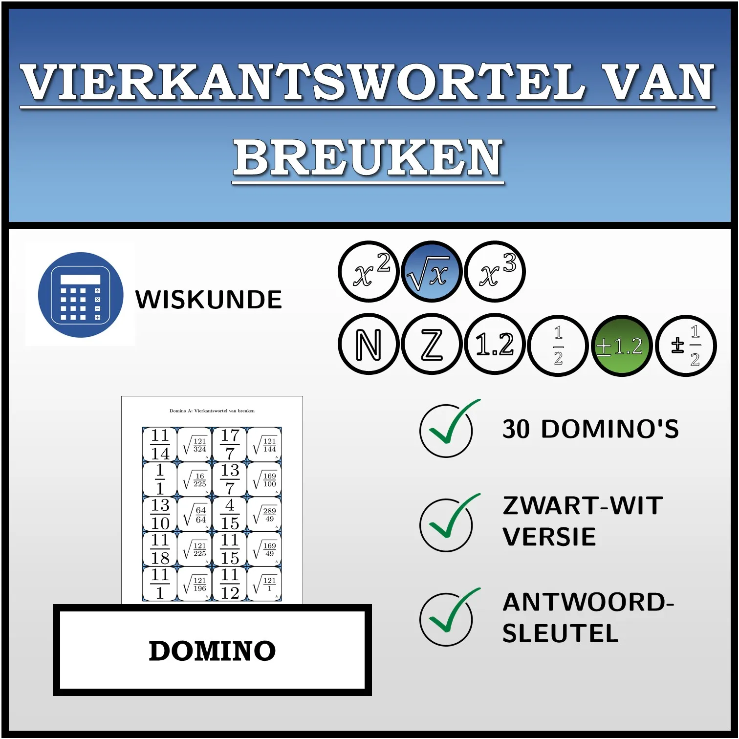 Domino: Vierkantswortel van breuken