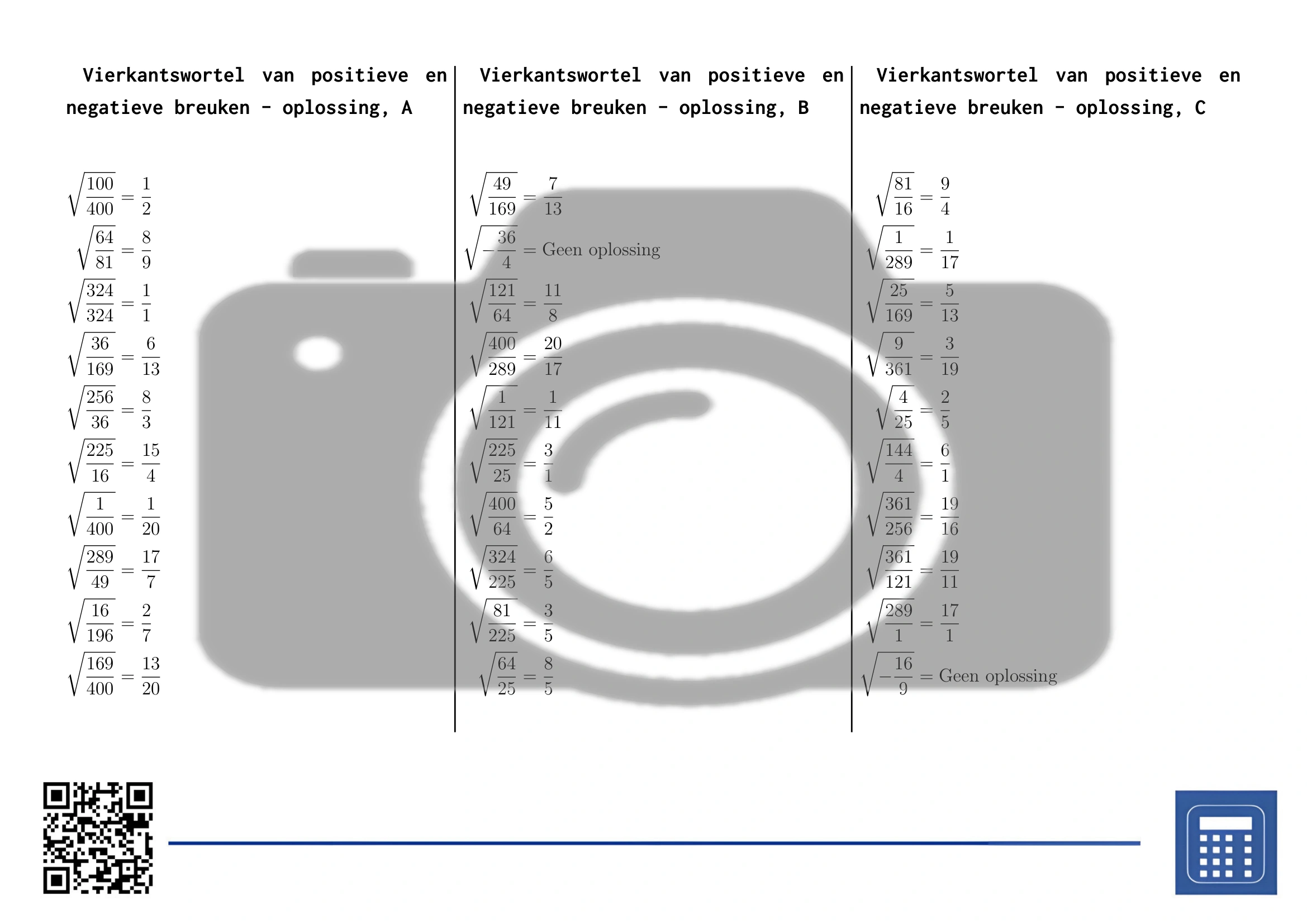 Werkblad: Vierkantswortel van positieve en negatieve breuken - Afbeelding 4